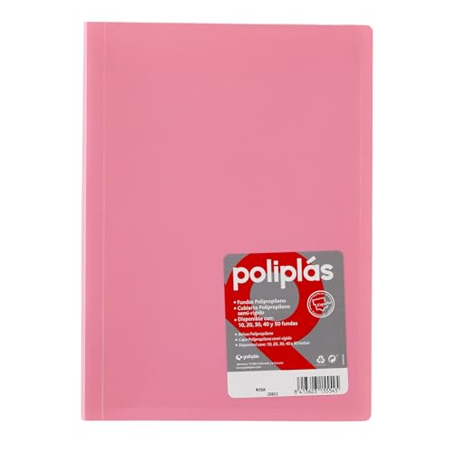 Grafoplas I Ordner mit Kunststoffhüllen I 50 transparente Hüllen I Größe DIN A4 Rosa I Serie Poliplas Blickdicht I Hergestellt in Spanien I Flexibler Deckel I Große Kapazität von Grafoplás