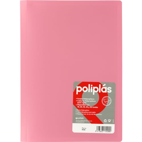 Grafoplas I Ordner mit Plastikhüllen I 10 transparente Hüllen I Folio Rosa I Serie Poliplas Blickdicht I Hergestellt in Spanien I Flexibler Deckel I Große Kapazität von Grafoplás