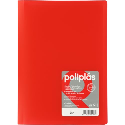 Grafoplas I Ordner mit Plastikhüllen I 50 transparente Hüllen I Größe Folio Rot I Serie Poliplas Opaco I Hergestellt in Spanien | Flexibler Deckel I Große Kapazität von Grafoplás
