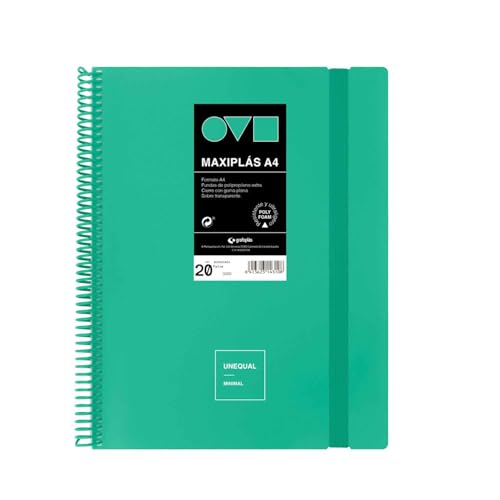 Grafoplas | Kunststoffhüllen A4 | 20 transparente Einlagen | starre Polyfoam-Einband | robust und ultraleicht | Türkis, Spiralbindung aus PVC | Minimal | perfekt für Dokumente von Grafoplás
