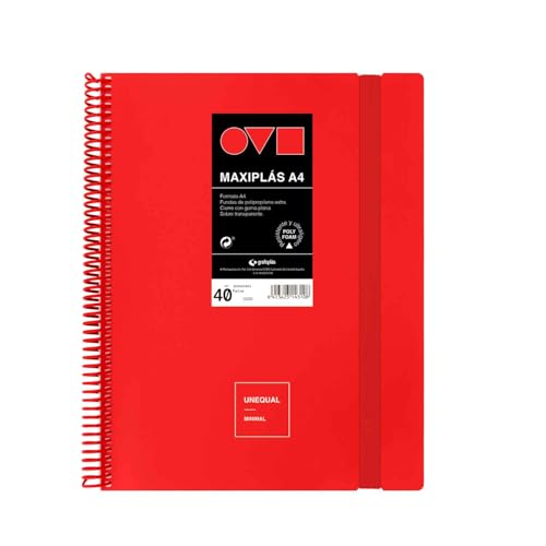Grafoplas | Kunststoffhüllen A4 | 40 transparente Einlagen | starre Polyfoam-Einband | robust und ultraleicht | Farbe Rot | Spirale aus PVC | Minimal | Perfekt für Dokumente von Grafoplás