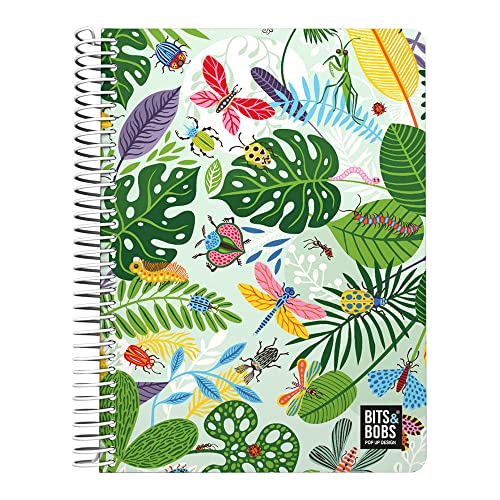 Grafoplás Viertenheft | 80 Blatt kariert 4 x 4 90 g | Kunststoffdeckel | Spiralbindung | Kollektion Design Bits&Bobs Pop Up Design Bugs | FSC-zertifiziert von Grafoplás