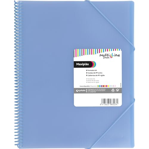 Grafoplás | Ordner aus Kunststoff A4 | Hellblau | 50 extra Polypropylenhüllen | flexibler Einband | Spirale aus PVC | Multiline Maxiplas | perfekt als Schul- und Büromaterial von Grafoplás