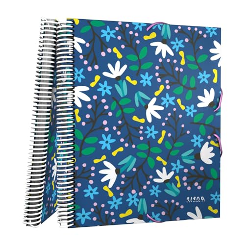 Grafoplás Ordner aus Kunststoff A4 | flexibler Einband | Spirale aus PVC | 30 Polypropyleneinlagen | Blue Garden von Elena Corredoira | Maxiplas | perfektes Schulmaterial von Grafoplás