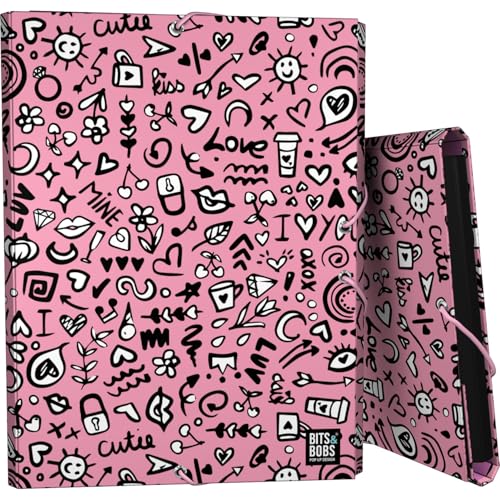 Grafoplas - Ordner mit 3 Klappen, gefütterter Karton, Hardcover, Folio-Größe, Design I Love You, Bits&Bobs Pop Up Design, weich, weich, FSC-zertifiziert, ideal als Schulmaterial von Grafoplás