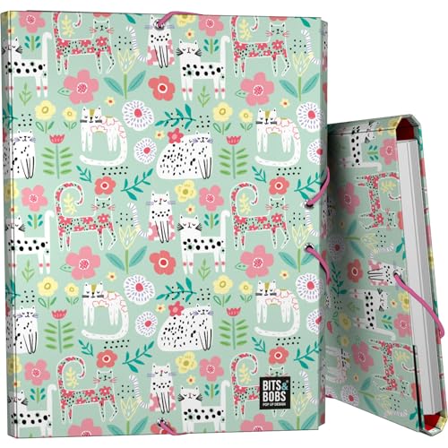 Grafoplás Ordner mit 3 Klappen | gefütterter Karton | Hardcover | Folio-Größe | Bits&Bobs Pop Up Design, Cats | weiche Haptik | FSC-zertifiziert von Grafoplás