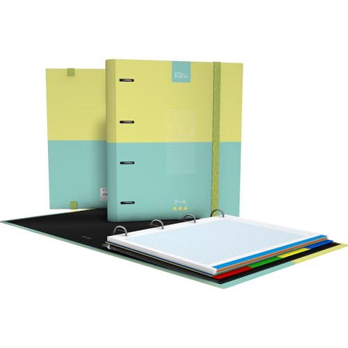 Grafoplás Ordner mit 4 Ringen | A4 | Kuru | Türkis | Inklusive Ersatzmine kariert 5 x 5 farbiger Rand | Papier 90 g | Trennblätter | ergonomischer gebogener Rücken | Ordner | perfektes Schulmaterial von Grafoplás