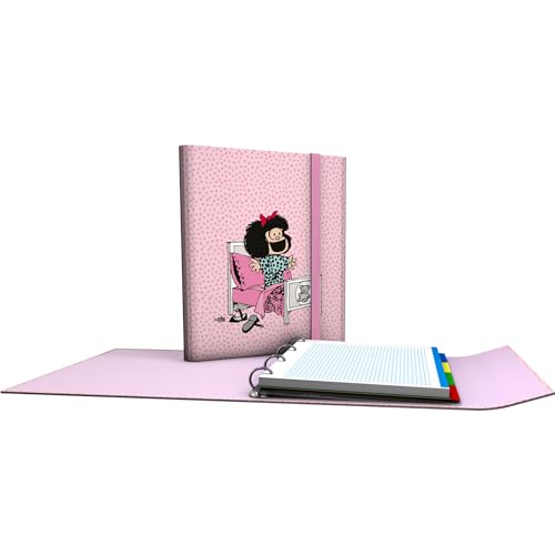 Grafoplás Ordner mit Nachfüllung und Klappe | Mafalda Morning | Inklusive Trennblättern | Gummizug Verschluss | Ergonomisch gebogener Rücken | Papier 5 x 5 90 g A4 | FSC-zertifiziert von Grafoplás