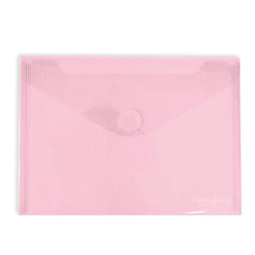 Grafoplás Packung mit 10 Umschlägen aus Kunststoff | Klettverschluss | Größe A5 | Hellrosa | Multiline | 25,2 x 18 cm | Durchscheinend liniertes Polypropylen | Perfekt für Dokumente im Viertel von Grafoplás