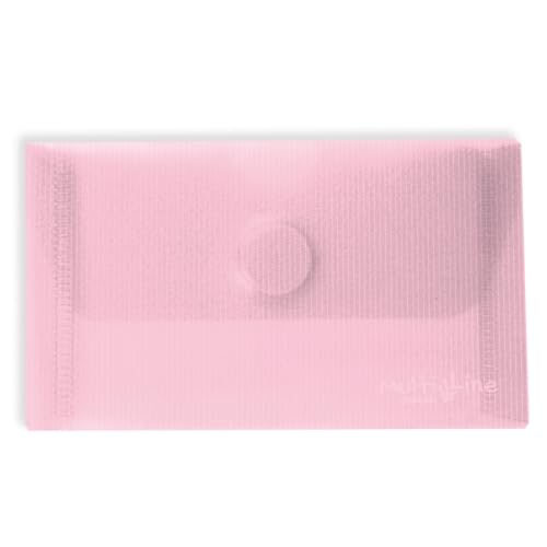 Grafoplás Packung mit 5 Kunststoffumschlägen, Kartengröße, Klettverschluss, Hellrosa, Multiline, 10,5 x 6,2 cm, durchscheinend gestreiftes Polypropylen, perfekt für Visitenkarten von Grafoplás