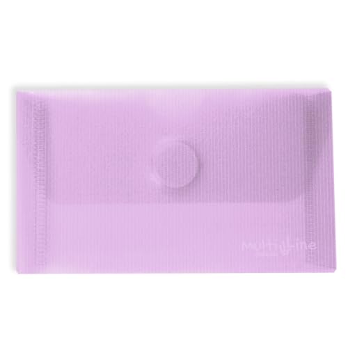 Grafoplás Packung mit 5 Kunststoffumschlägen | Kartengröße | Klettverschluss | Lavendel | Multiline | 10,5 x 6,2 cm | Durchscheinend gestreiftes Polypropylen | Perfekt für Visitenkarten von Grafoplás