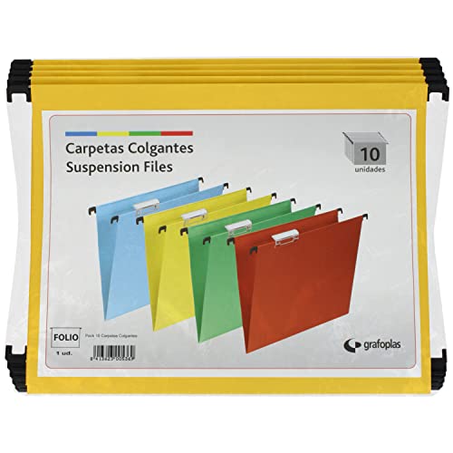 Grafoplas – Paket 10 UDS Hängemappe Folio mit Vollsichtreiter kurz 65 mm Effekt Lupe gelb - von Grafoplás