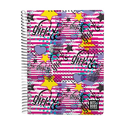 Grafoplás | Quadratisches Notizbuch | 80 Blatt kariert 4 x 4 90 g | Kunststoffdeckel | Spiralbindung | Design Bits & Bobs Pop Up Design Girl | FSC zertifiziert von Grafoplás