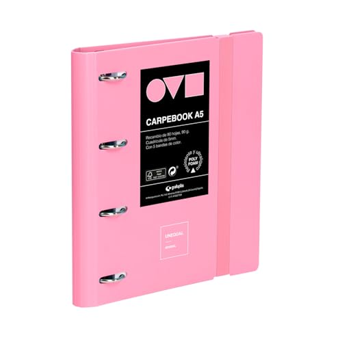 Grafoplas - Ordner mit 4 Ringen A4, Polyfoam, robust und ultraleicht, Unequal Minimal Rosa, inklusive Ersatz, Trennblätter und Umschlag, perfekt für die Organisation von Schulsachen von Grafoplás