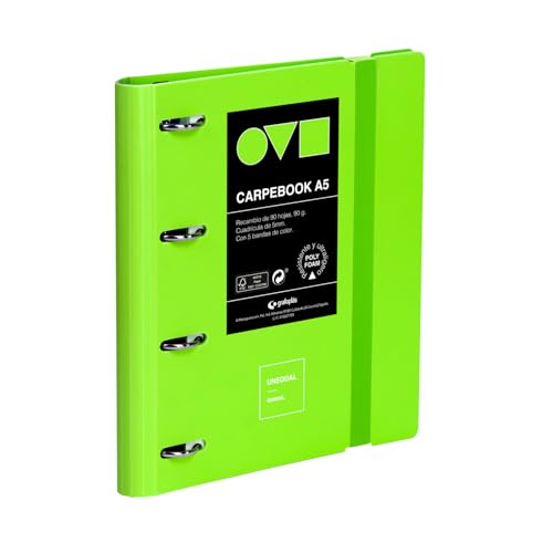 Grafoplas - Ordner mit 4 Ringen A4, Polyfoam, robust und ultraleicht, Minimal Grün, inklusive Ersatz, Trennblätter und Umschlag, perfekt für die Organisation von Schulsachen von Grafoplás