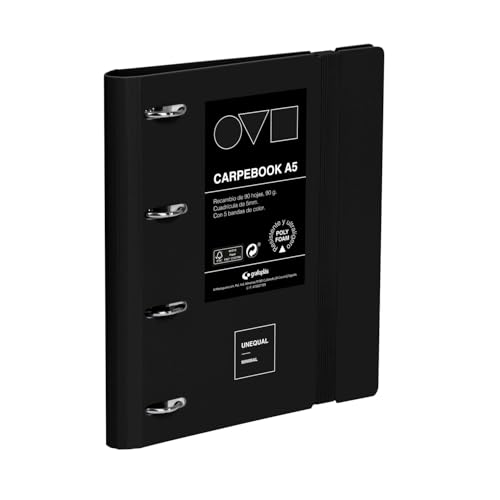 Grafoplas - Ordner mit 4 Ringen A4, Polyfoam, robust und ultraleicht, Minimal Schwarz, inklusive Ersatzteil, Trennblätter und Umschlag, perfekt für die Organisation von Schulsachen Grafoplas - Ordner mit 4 Ringen A4, Polyfoam, robust und ultraleicht, Minimal Schwarz, inklusive Ersatzteil, Trennblätter und Umschlag, perfekt für die Organisation von Schulsachen von Grafoplás