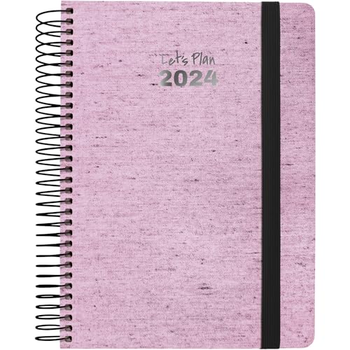 Grafoplás | Spiralkalender 2024 | rosa Ecojeans | 15 x 21 cm | Spanisch | Tag Seite | Spiralbindung | Hardcover mit recyceltem Denim | elastischer Verschluss | Perfekt für die Planung Ihrer von Grafoplás