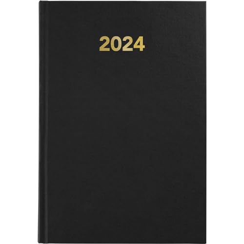 Grafoplás | Terminplaner 2024 Tag Seite | Schwarz | Hardcover | Spanisch | Lesezeichen | Vinyl-Einband | 14,5 x 21 cm | Bayern | Perfekt für persönliche Organisation von Grafoplás