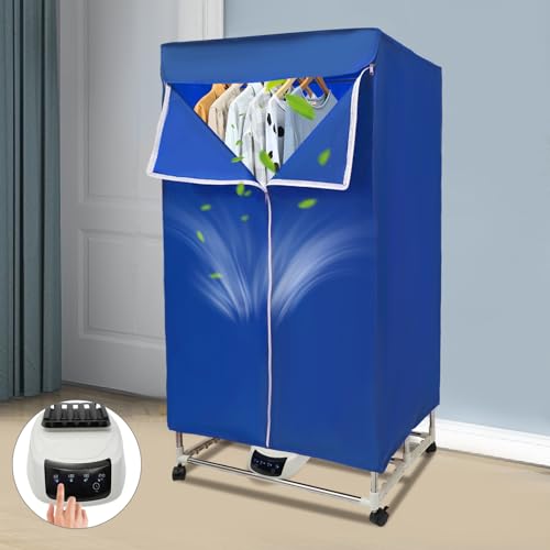 Wärmepumpentrockner Elektrisch Wäschetrockner Kleiderschrank Trockenmaschine 60-70℃/140-158°F,Timerfunktion Faltbar Trockner Mit Räder (Blau) von GramStudio