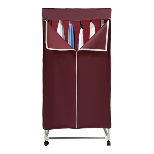 Wärmepumpentrockner Elektrisch Wäschetrockner Kleiderschrank Trockenmaschine 60-70℃/140-158°F,Timerfunktion Faltbar Trockner Mit Räder (Weinrot) von GramStudio