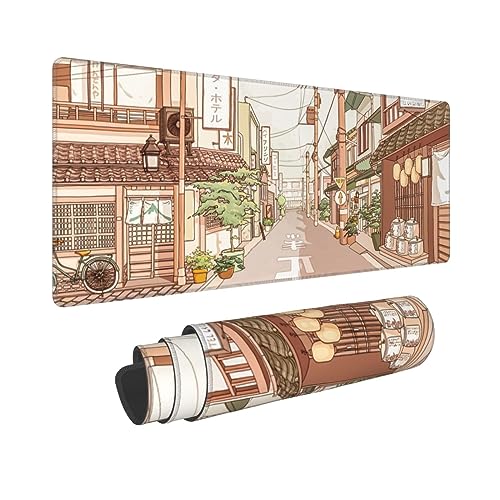 Erweitertes großes Gaming-Mauspad, 80 x 30 cm, Kawaii-Schreibtischunterlage, XL-Mauspads, japanische Tokyo-Straße, Laptop-Mauspad, PC-Tastatur, wasserdicht und rutschfest, XL-Gummi-Tischmatte, beige von Granbey
