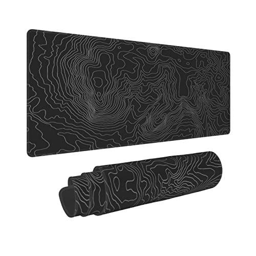 Topographic Contour Großes Gaming-Mauspad, 90 x 39 cm, erweitertes Mauspad mit rutschfester Gummiunterseite, geografisches Mauspad für Computer-Tastatur-Pad, Schreibtischunterlage, schwarz, für Topographic Contour Großes Gaming-Mauspad, 90 x 39 cm, erweitertes Mauspad mit rutschfester Gummiunterseite, geografisches Mauspad für Computer-Tastatur-Pad, Schreibtischunterlage, schwarz, für von Granbey