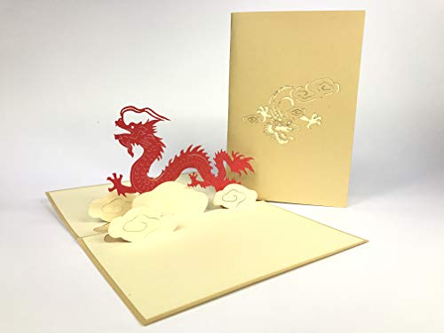 3D-Pop-Up-Grußkarte mit großem rotem Drachen, zum Geburtstag, Ostern, Muttertag, Dankeschön, Valentinstag, Hochzeit, Kirigami, Papierhandwerk, Postkarten von GrandGift