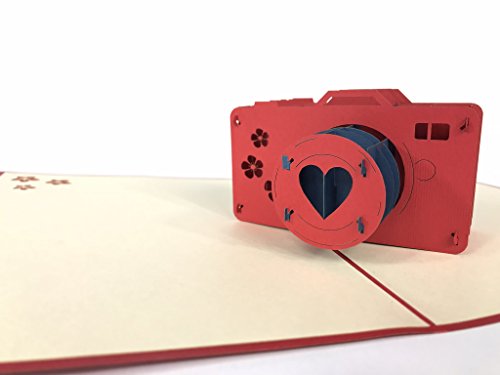 3D-Pop-Up-Grußkarte mit roter Kamera, zum Jahrestag, zum Geburtstag, Ostern, Muttertag, Dankeschön, Valentinstag, Hochzeit, Kirigami, Papierhandwerk, Postkarten von GrandGift