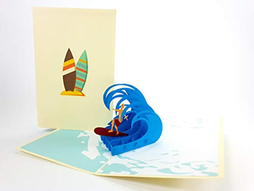 Color Surfer on The Wave 3D Laser Cut Pop Up Vintage Geburtstag Handgemachte Grußkarten Wünsche, Postkarten Basteln von GrandGift