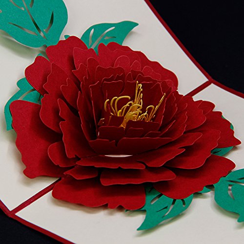 Große Rose Blume 3D Pfingstrose handgemachte Pop-Up-Karte Grußkarte & Geschenkkarte in Rot von GrandGift