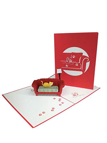 Pop-Up-Grußkarte mit Katze auf rotem Sofa, zum Geburtstag, Ostern, Muttertag, Dankeschön, Valentinstag, Hochzeit, Kirigami, Papierhandwerk, Postkarten von GrandGift