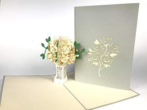 Weiße Rosen Blumenstrauß Pop Up Grußkarte Jahrestag Baby Happy Birthday Ostern Muttertag Dankeschön Valentinstag Hochzeit Kirigami Papier Handwerk Postkarten von GrandGift