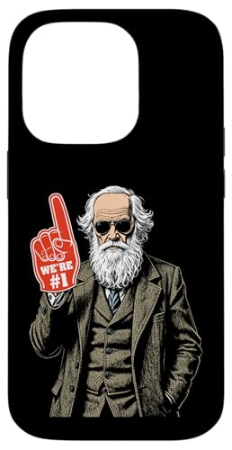 Lustiger Charles Darwin Schaumstoff-Finger Nummer eins in Evolution Hülle für iPhone 14 Pro von Grandio Design Funny Scientific Science Gifts