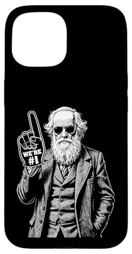 Lustiger Charles Darwin Schaumstoff-Finger Nummer eins in Evolution Hülle für iPhone 15 von Grandio Design Funny Scientific Science Gifts
