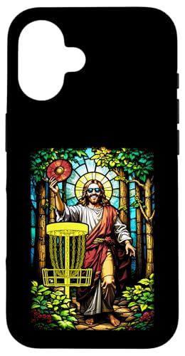 Disc Golf Jesus Christus Buntglas Waldkorb Golfer Hülle für iPhone 16 von Grandio Design Sports Training And Fitness