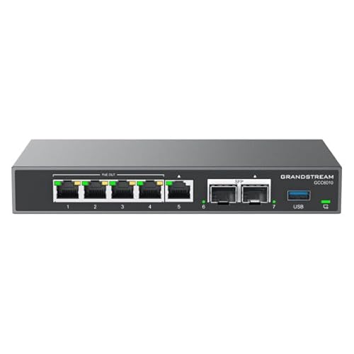 Grandstream Integrierter GCC6010 IPPBX (10 Benutzer, 4 gleichzeitige Anrufe) + Firewall in Enterprise-Klasse + VPN-Router + 2 x 2,5 GB, 5 x GigE Network Switch von Grandstream