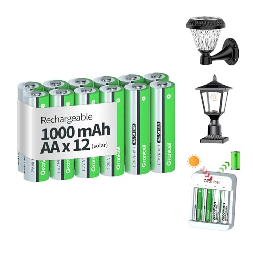 Granicell Wiederaufladbare AA-Batterien 12 Stück, 1.2V NI-MH 1000mAh Vorgeladene Doppel-A-Batterien mit hoher Kapazität - Ideal für Solarleuchten, Lichterketten und Haushaltsgeräte Granicell Wiederaufladbare AA-Batterien 12 Stück, 1.2V NI-MH 1000mAh Vorgeladene Doppel-A-Batterien mit hoher Kapazität - Ideal für Solarleuchten, Lichterketten und Haushaltsgeräte von Granicell