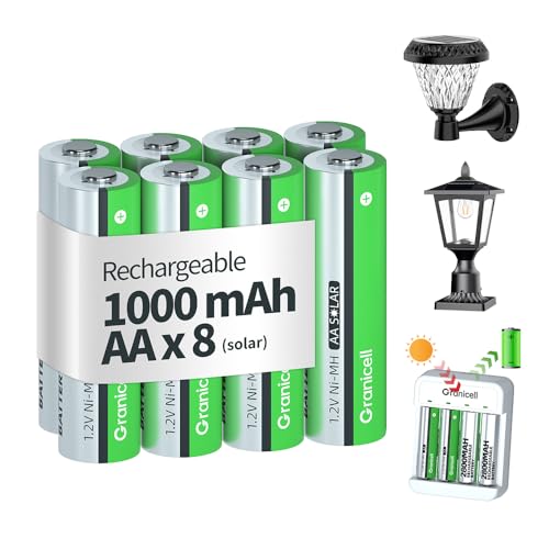Granicell Wiederaufladbare AA-Batterien 8 Stück, 1.2V NI-MH 1000mAh Vorgeladene Doppel-A-Batterien mit hoher Kapazität - Ideal für Solarleuchten, Lichterketten und Haushaltsgeräte Granicell Wiederaufladbare AA-Batterien 8 Stück, 1.2V NI-MH 1000mAh Vorgeladene Doppel-A-Batterien mit hoher Kapazität - Ideal für Solarleuchten, Lichterketten und Haushaltsgeräte von Granicell