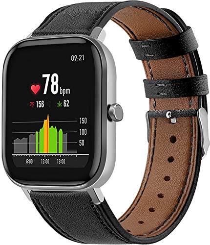 Uhrenarmbänder kompatibel mit Amazfit GTR 42mm / GTS 2 / GTS 3 / Bip 3 / ZEPP E/GTS 4 mini, Gransho Vintage Leder Armband (20mm, Schwarz) von Gransho