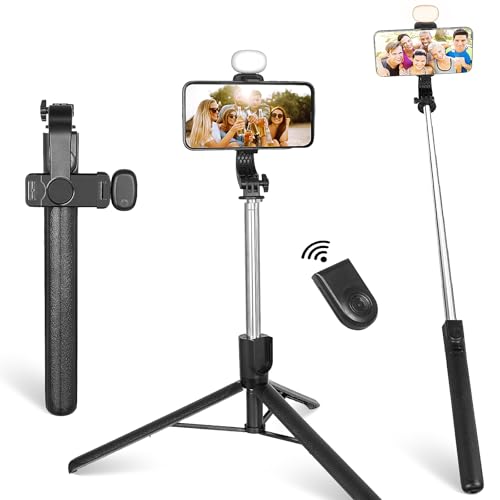 165CM 360° Drehbarer Selfie-Stick Stativ,Ausziehbar All-in-1 Smartphone Stativ,Tripod mit Handyhalterung,mit Bluetooth-Fernbedienung,Selfie Einbeinstativ,für Vlogging, Live-Streaming von Grantop