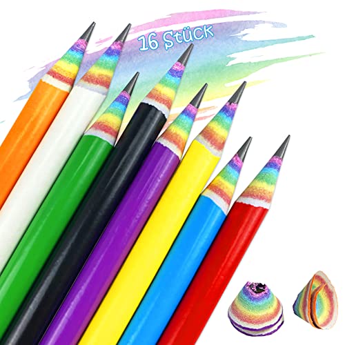 Grantop 16 Stück Regenbogen Bleistifte Set, 8 Farben Regenbogen-Recyclingpapier Bleistift, HB-Bleistifte zum Zeichnen Zeichenstifte für Anfänger Künstler von Grantop