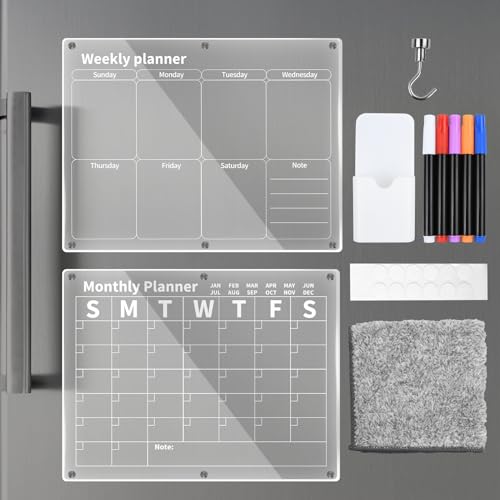 Mapille 2 Stück Wochenplaner Monatsplaner Abwischbar,40x30cm To Do Liste und Memoboard,Transparente Magnettafel mit 6 Farbigen Markern und Trockenes Tuch,für Menüplanung Und Einkaufsliste Mapille 2 Stück Wochenplaner Monatsplaner Abwischbar,40x30cm To Do Liste und Memoboard,Transparente Magnettafel mit 6 Farbigen Markern und Trockenes Tuch,für Menüplanung Und Einkaufsliste von Granvoo