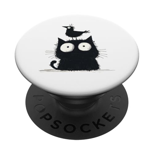Katze Halloween Kostüm mit Krähe Vogel Sitzstange Haustier PopSockets Klebender PopGrip Katze Halloween Kostüm mit Krähe Vogel Sitzstange Haustier PopSockets Klebender PopGrip von Graphic 365