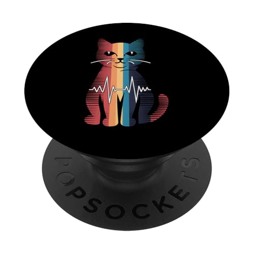 Katze Herzschlag Retro Katzenliebhaber Geschenk PopSockets Klebender PopGrip von Graphic 365