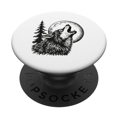 Wolf heulender Mond Grafikdesign Herren Damen Kinder PopSockets Klebender PopGrip von Graphic 365