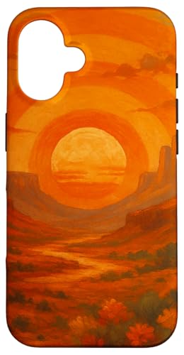 Retro Desert Sunset Canyon Art Vintage Western Landschaft Hülle für iPhone 16 von Graphic Designs by Ron Taylor