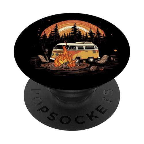 Vintage Lagerfeuer mit Camper Van Retro Camping Grafik Tees PopSockets mit austauschbarem PopGrip von Graphic Tees Men Women Boys Girls