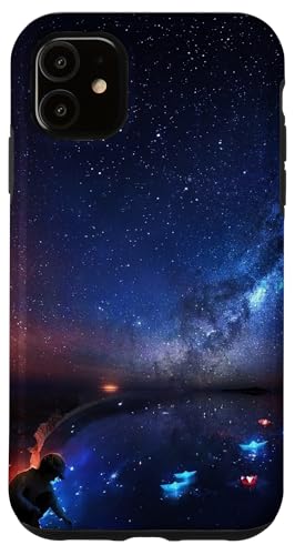 Hülle für iPhone 11 Junge mit farbigen Laternen Mystical Night Starry Sky von Graphical Art Design Ravness Era Souvenir