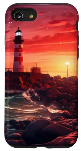 Hülle für iPhone SE (2020) / 7 / 8 Leuchtturm Sonnenuntergang Landschaft Kunstwerk Grafik von Graphical Art Design Ravness Era Souvenir