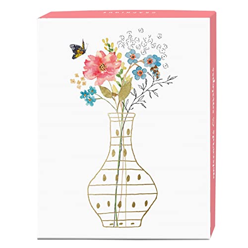 Graphique Blühende Vasen Grußkarten | 20 Stück | Blanko-Notizkarten für alle Anlässe | 4 verschiedene Blumensträuße | Set für personalisierte Notizen | 10,8 x 15,2 cm von Graphique